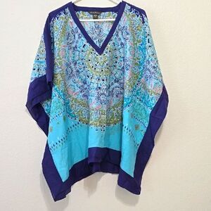 - Tommy Bahama Pink and Blue Dolman Sleeve Swim Coverup